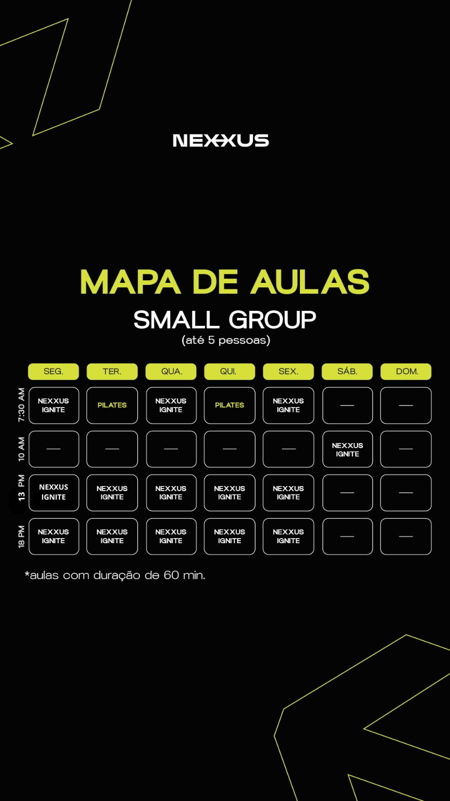 Mapa de Aulas Nexxus Gym